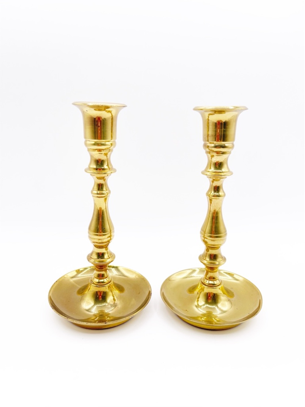 VTG Carolina Brass Set Of 2 Gold Tone Heavyweight 7” Brass Candlesticks Holders